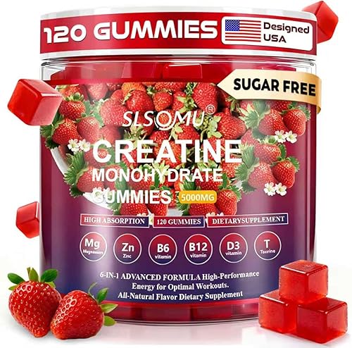 Gomitas de monohidrato de creatina, 5000 mg para mujeres y hombres, suplemento preentrenamiento con magnesio, zinc y taurina, sabor a fresa, aumenta