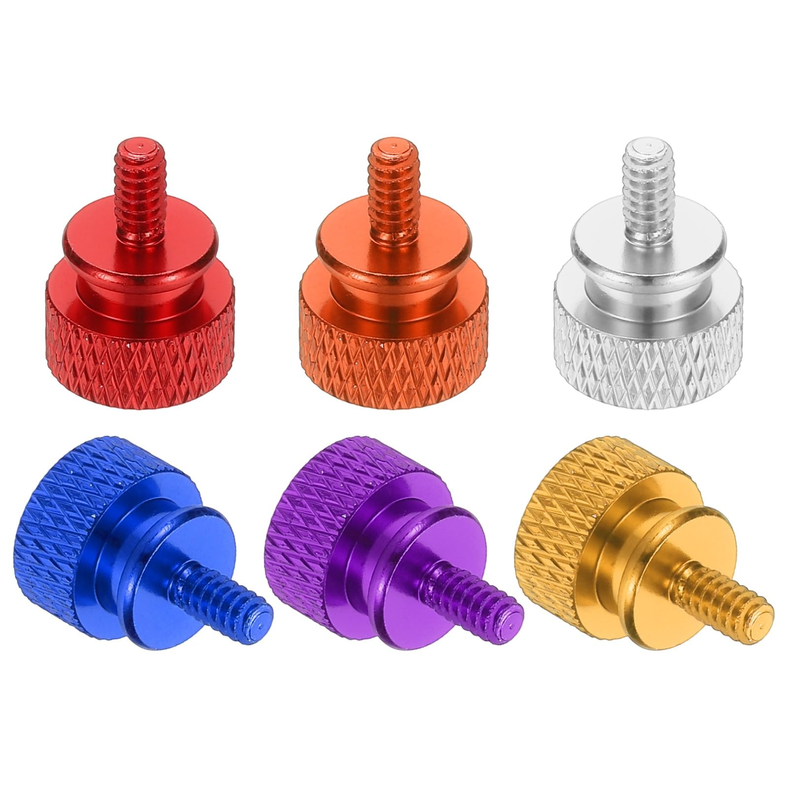 MECCANIXITY 6 Pcs 6#32 Knurled Thumb Screw Computer Case Threaded Hand Tighten Screws Aluminum Alloy for PC Case, Red/Orange/Silver/Deep Blue/Purple/