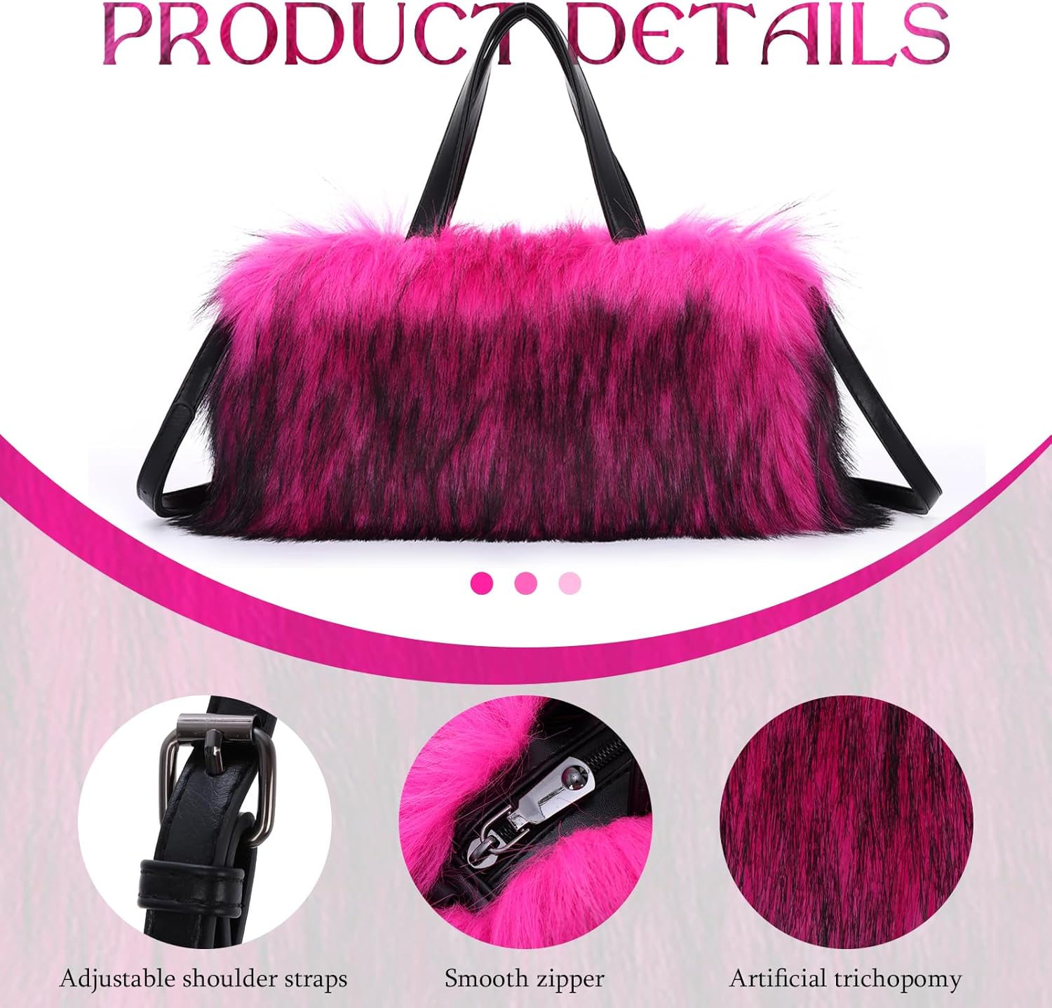 Fecialy Faux Fur Tote Bag for Women Fluffy Handbags Plush Crossbody Shoulder Bag Furry Hobo Purse
