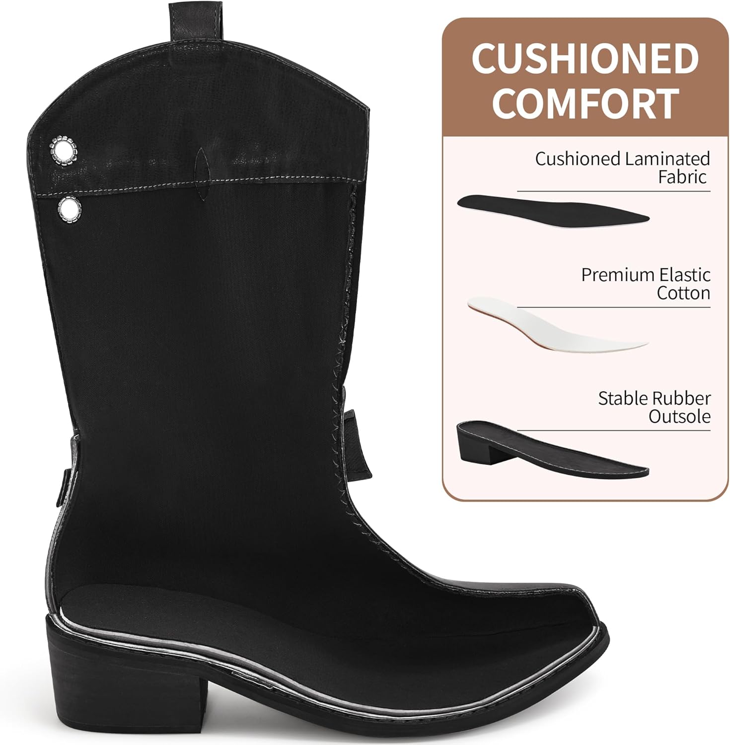 Aomigoct Western Cowboy Boots for Women: Leather Mid Calf Fashion Chunky Cowgirl Boot Pointed Toe