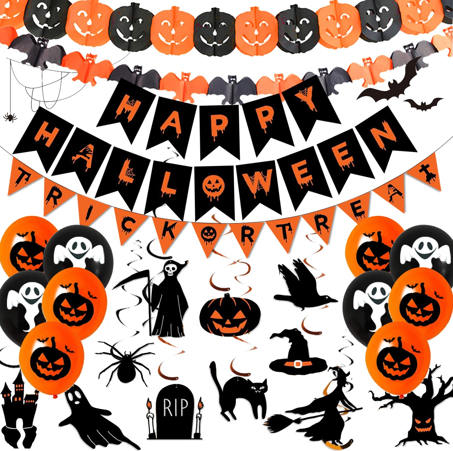 Halloween Deko-Set Für Kinder – Mit Banner, Ballons, Spinnennetz & Mehr, Für Gruselpartys