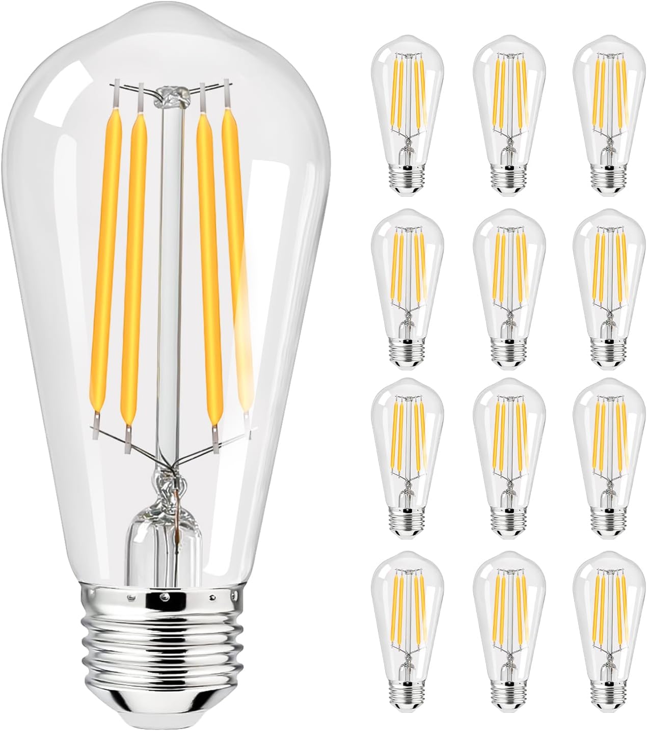 6pack LED Light Bulbs, Shatterproof Edison Bulbs 60 Watt Equivalent, E26 Base Warm White 2700K Bulb, Vintage Decorative Fixture Light Bulbs for Home Lighting, Bathroom, Bedroom, Hallway, Non-dimmable