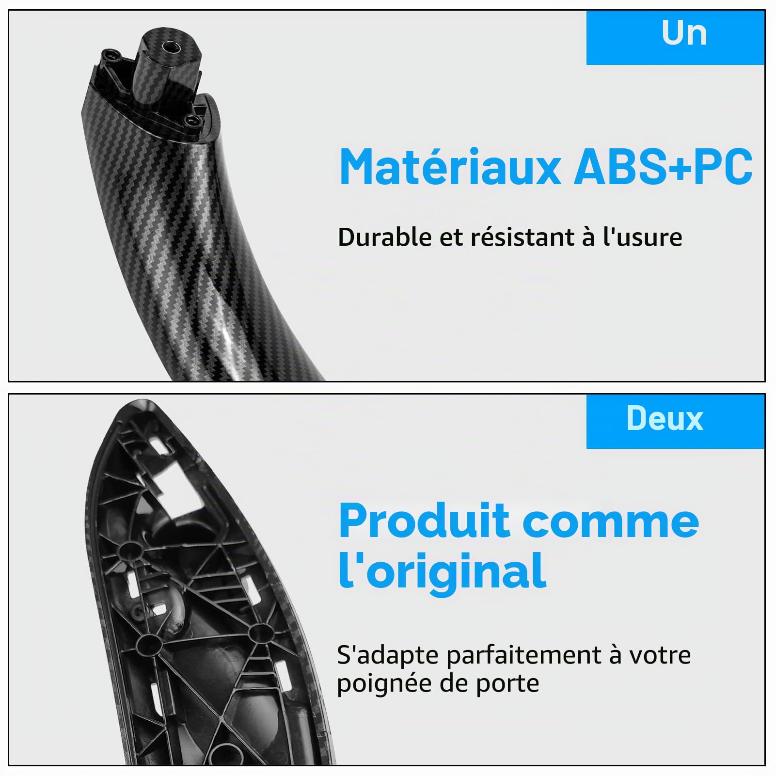 2PCS Compatible avec Poignee de Porte Interieur bmw Serie 3 F30 F31 F80 (2012-2018) Poignée Serie 4 F32 F33 F36 F82 F83(2014-2017) Gauche + Droite-Texture en Fibre de Carbone