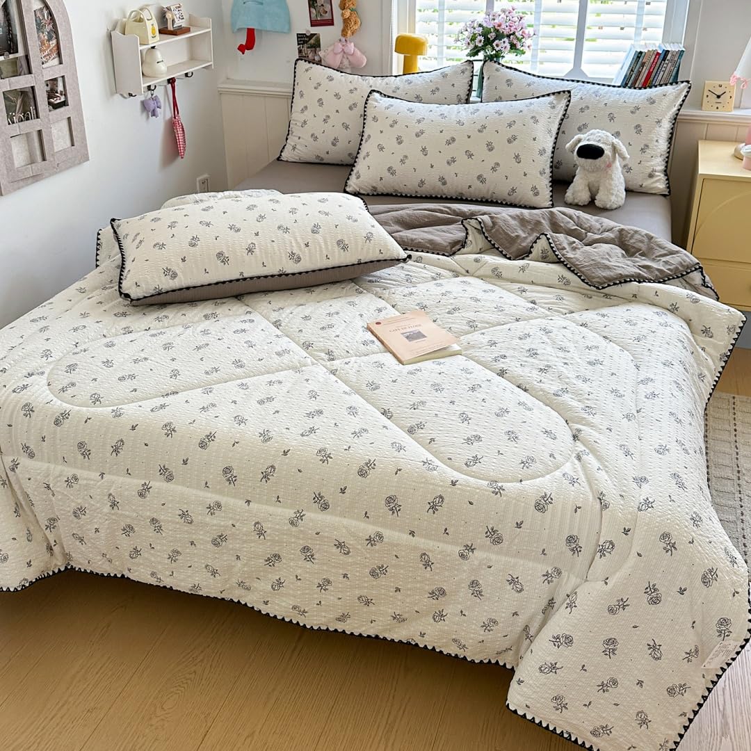 Trapuntino Copriletto Reversibile Bicolore, Coperta Leggera Estate Copriletti Trapunte Leggera Fresco Copriletto Trapuntato per Letto Singolo Letto Matrimoniale (Crema Grigia,200x230cm)