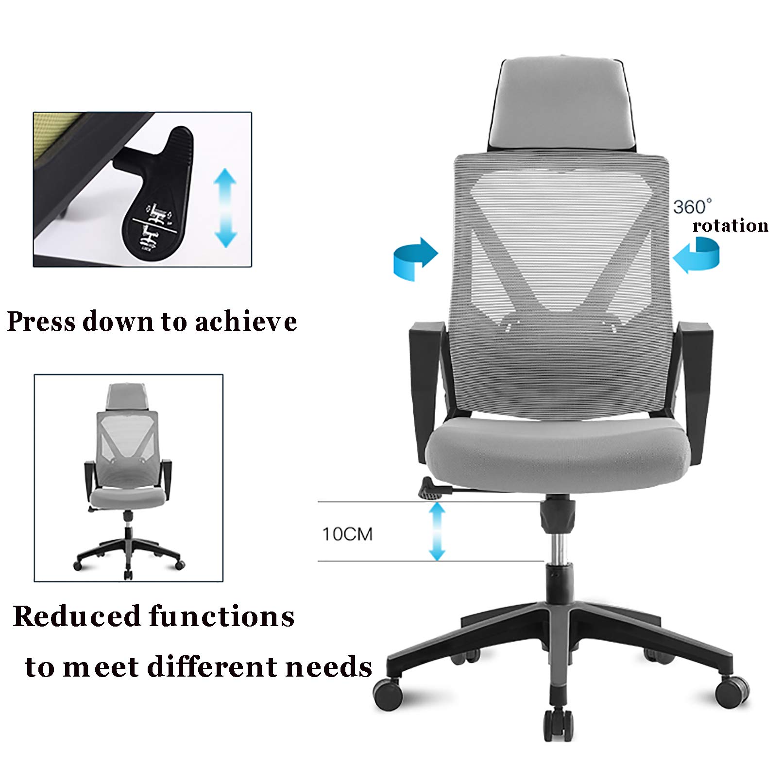 Sedia Ufficio Ergonomica In Rete Nera – Supporto Lombare Regolabile, Braccioli Ribaltabili, Girevole 360°