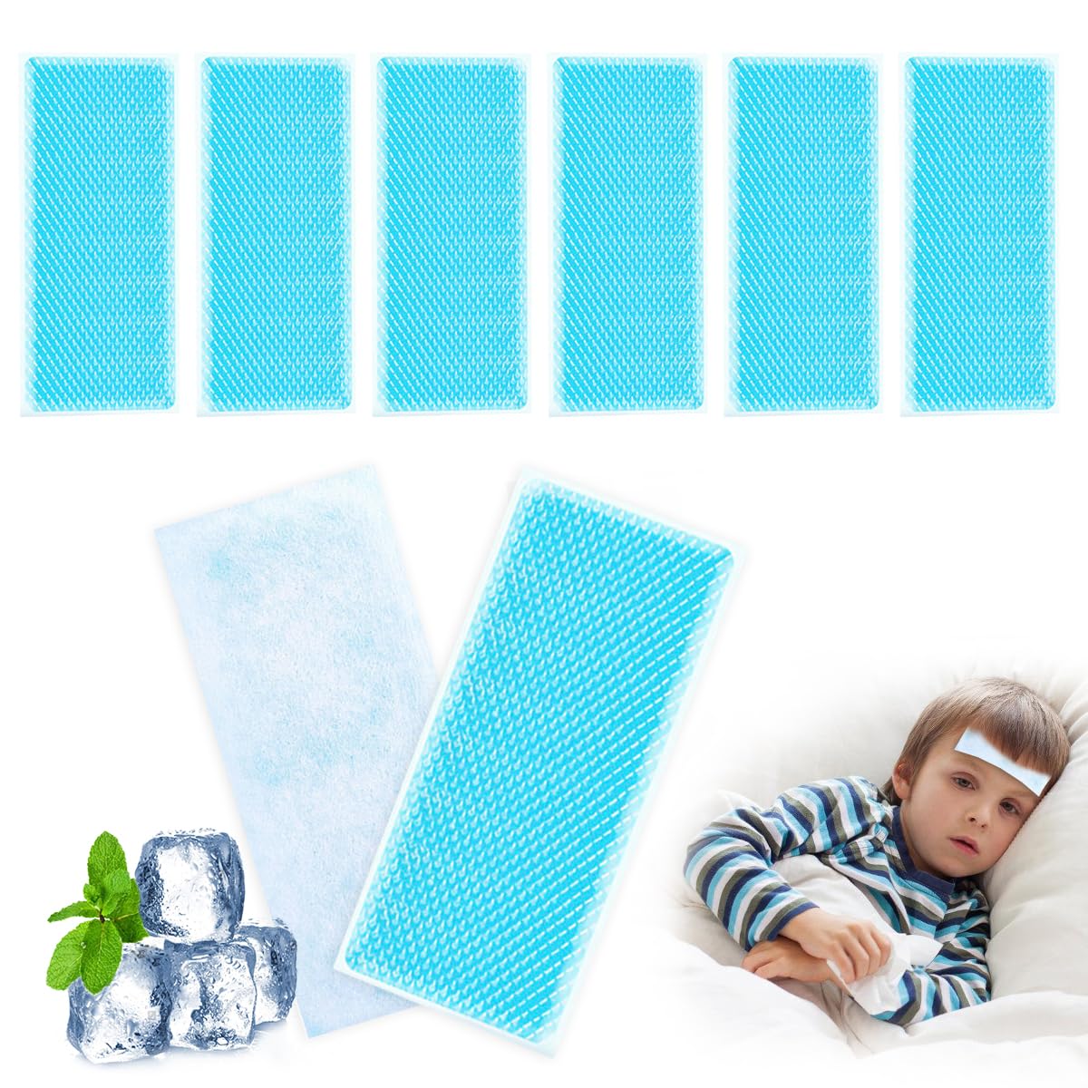 50 Piezas Parches para el Enfriamiento del Gel de, Parches de Refrigeració, Refresca, Alivia la Fatiga, para el Escalofrío de La Fiebre y Otros Síntomas