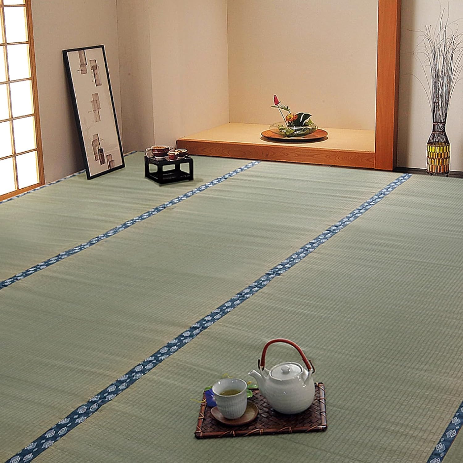 IKEHIKO Tatami Mat, 100% Japanese Rush Grass, Goza Igusa Mat, Area Rug, Carpet Floor Mat, Natural Material, Traditional Breathable Sleeping Mat, Zen Yoga, Made in Japan 1111 (286×382cm), Green