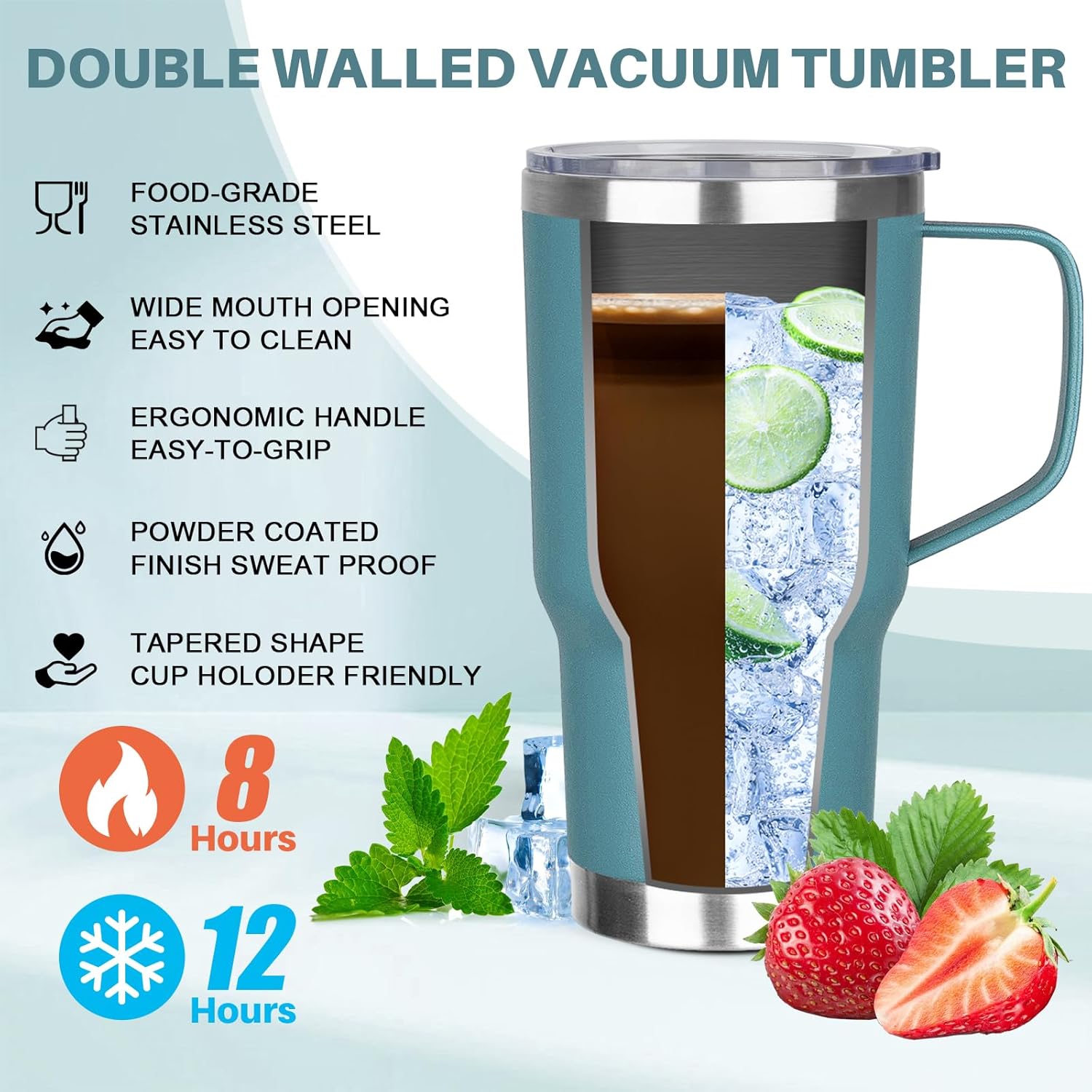 30 oz Tumbler with Handle, Stainless Steel Insulated Tumbler with Lid and Straw, Double Wall Vacuum Coffee Mug Tumbler, Insulated Coffee Thermal Cup for Cold and Hot (Maya Blue) - Image 3