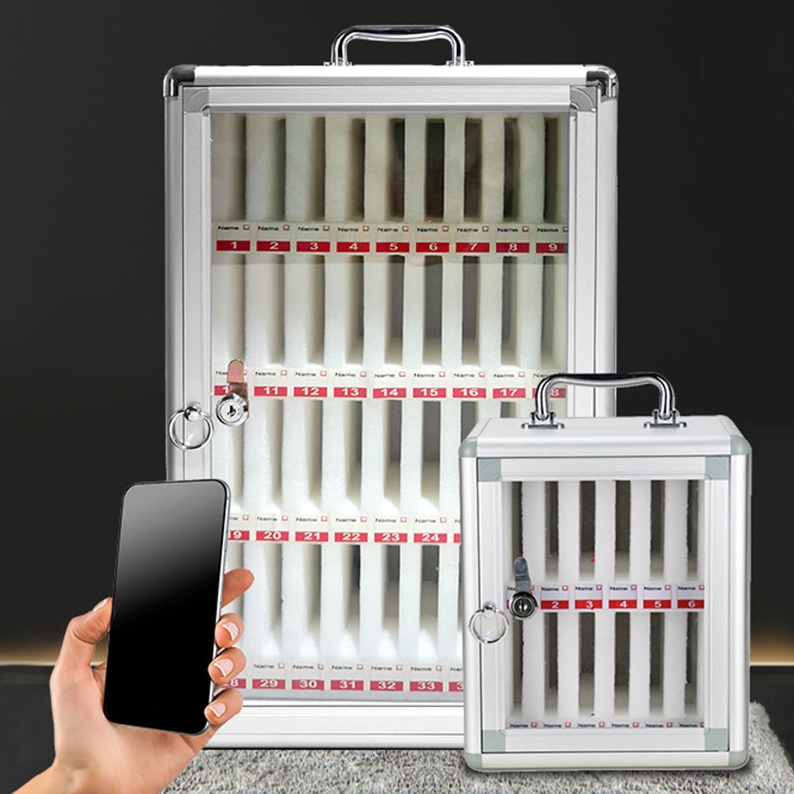 Contenitore per cellulari in lega di alluminio con ruote - Armadietto con 72 scomparti per cellulari, ideale per l'organizzazione in scuole e uffici, soluzione resistente e portatile per una conserv