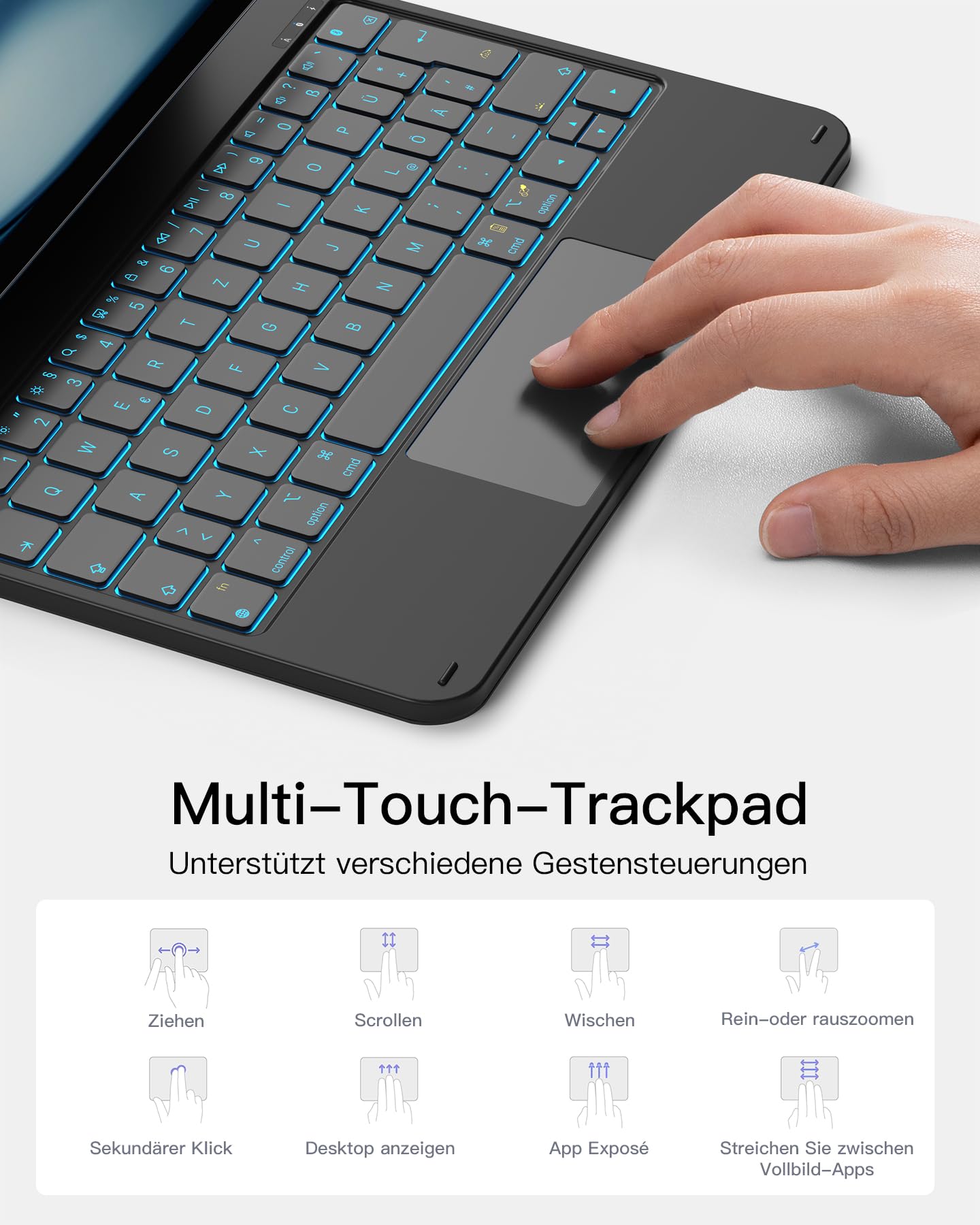 Inateck NeoMagic Magnetische Tastatur Hülle für iPad Air 11 Zoll M4/M3/M2 (2026/2025/2024),Air 5/4,Magic Keyboard für iPad Pro 11,Freitragender Ständer,7-Farbige Beleuchtung,KB09119