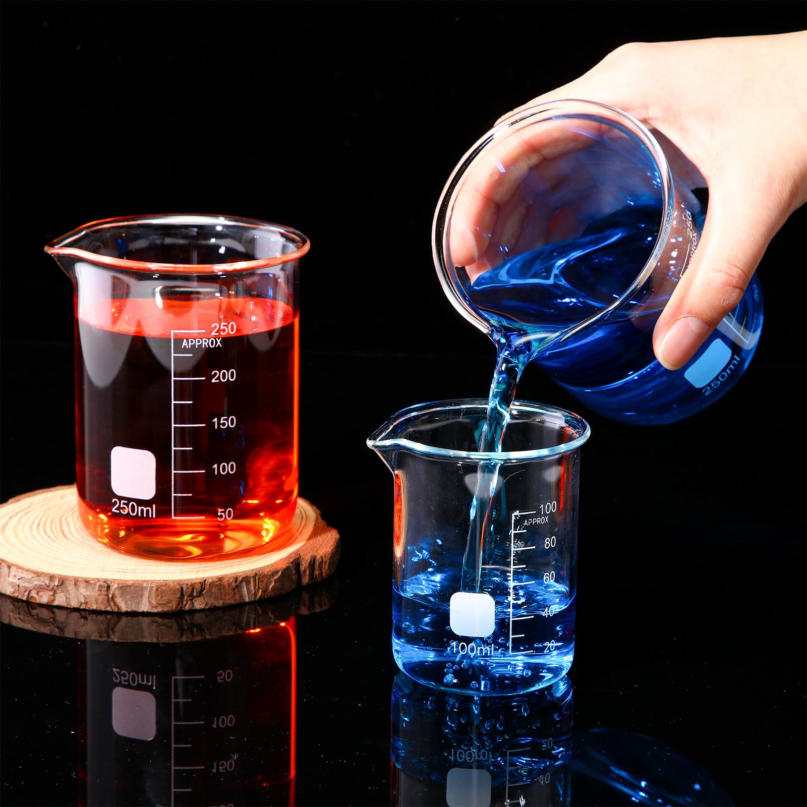 Tanlade 12 becher in vetro resistente, con stampa, in borosilicato, graduazione, per laboratori, aule o casa (50 ml, 100 ml, 250 ml)