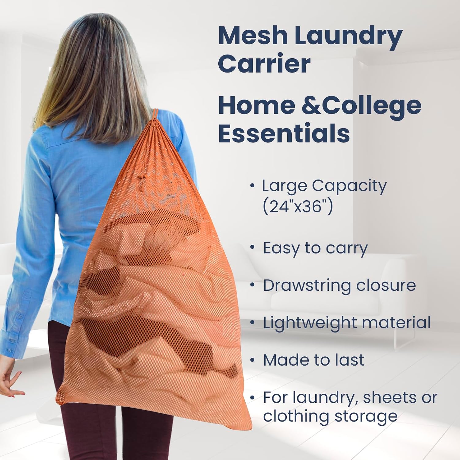 Premium Heavy-Duty Mesh Laundry Bag - Clothes Hamper w/Drawstring - Home & College Essentials Camel (36"x24") image 3
