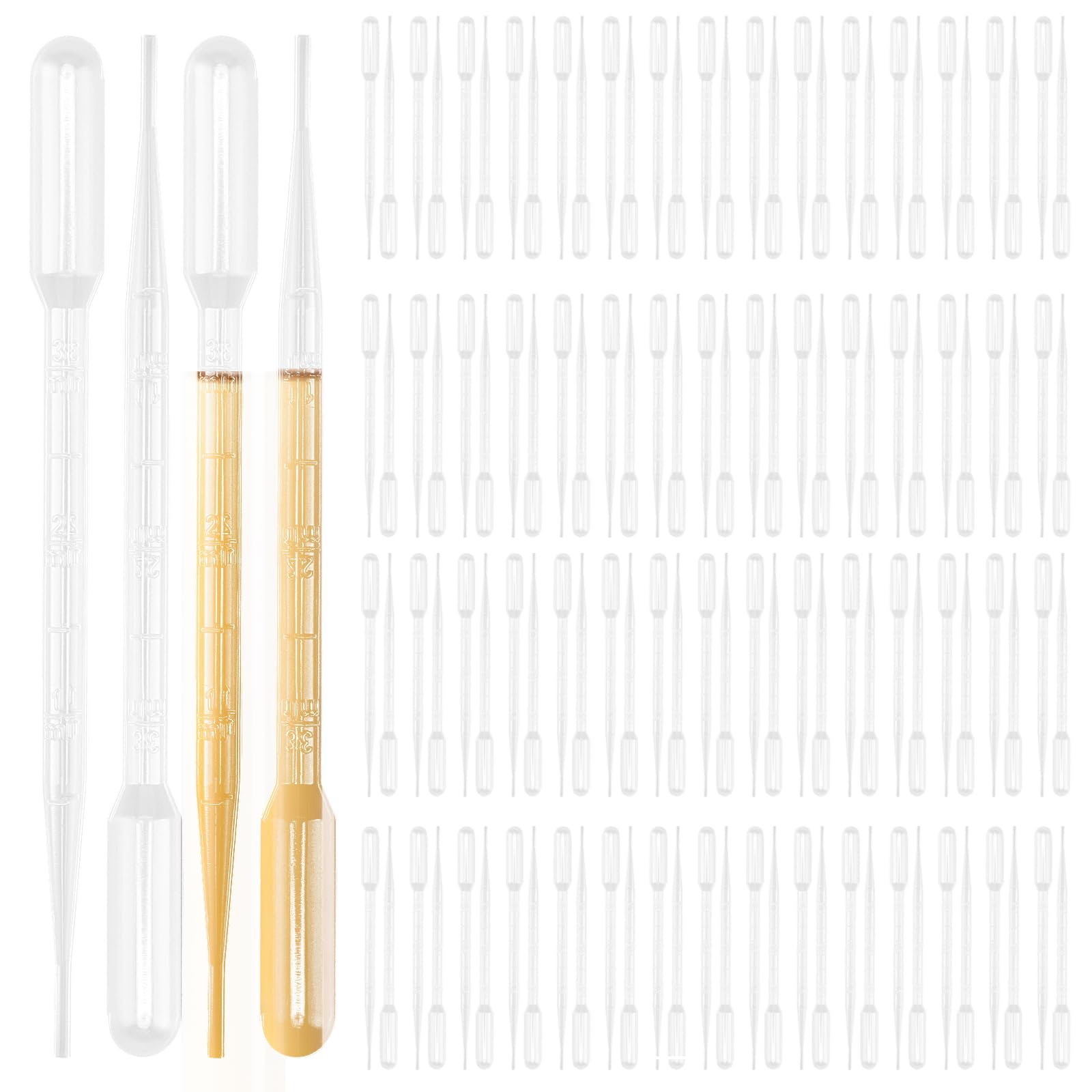 Lot de 1000 pipettes de transfert en plastique transparent de 3 ml, pipettes graduées pour huiles essentielles, mélange de peintures acryliques
