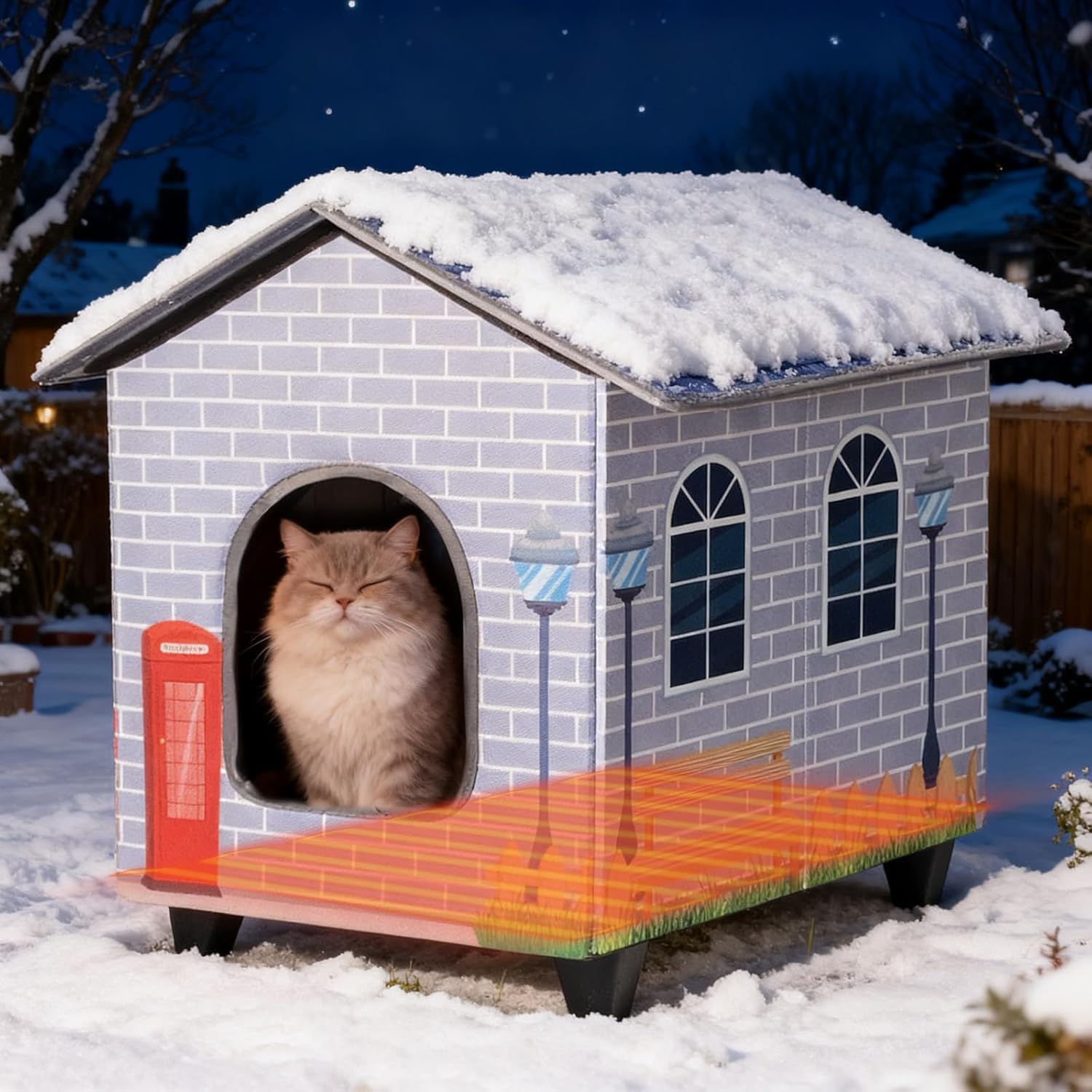 NAMOTEK Elevated Heated Cat Houses for Indoor/Outdoor Cats with Heated Cat Bed Waterproof, Insulated Providing Safe Feral Cats, Easy to Assemble Small(15" x 13" x18)