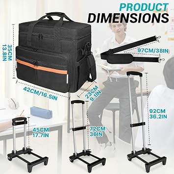 SUNDOY Rolling Teacher Bag with Detachable Trolley, 17.3 Laptop Tote Bag