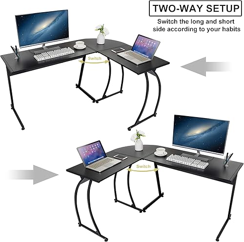 Miniatura 24 de Escritorio esquinero para computadora en forma de L, moderno, para videojuegos, mesa de estudio, estación de trabajo de escritura para oficina en