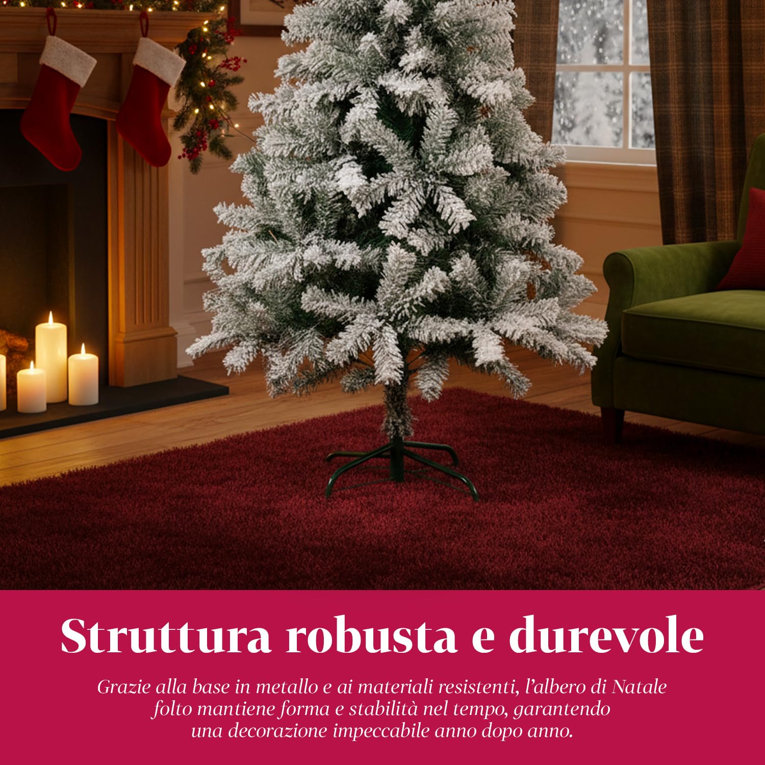 Albero di Natale Artificiale Innevato di 210 cm con 1078 Rami. Perfetto per Interni, Pronto per Essere Decorato con Luci e Ornamenti Natalizi con Base in Metallo e Innesto Facile Ø 110 cm