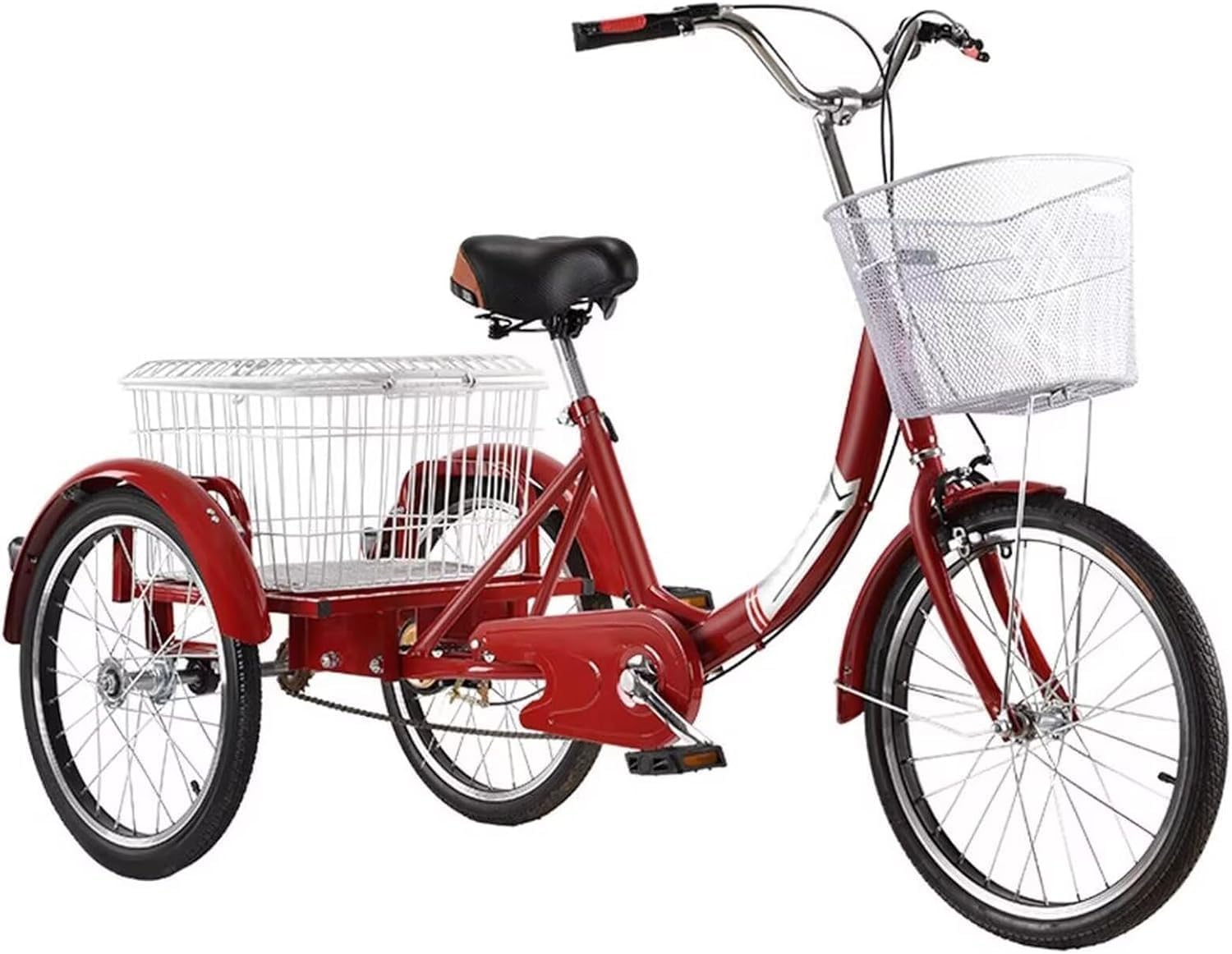 Cargo Bike with Large Steel Basket,Rickshaw Tricycles with Pedals,Height Adjustable Saddle and Handlebar,Cruiser Trike,3 Wheels Bicycle
