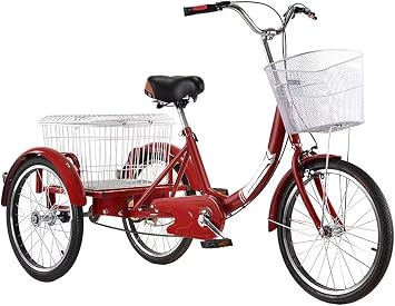 Cargo Bike with Large Steel Basket,Rickshaw Tricycles with Pedals,Height Adjustable Saddle and Handlebar,Cruiser Trike,3 Wheels Bicycle
