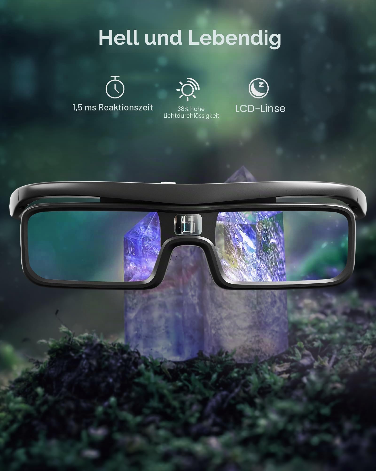AWOL VISION DLP Link 3D-Brille, wiederaufladbare aktive Shutterbrille, kompatibel mit AWOL VISION LTV-2500, LTV-3500, Vanish TV und Anderen DLP-Link 3D Projektoren (2er-Pack)
