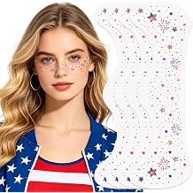 JUNEBRUSHS 20Pcs Patriotic Face Sparkles Tattoos 4th of July Freckles Face Tattoo with Red White Blue Stars Waterproof Glitter Face Stickers for Independence Day Party Makeup Outfit Accessories