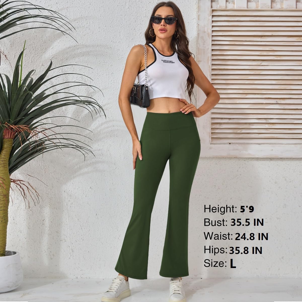 Petite Flared Yoga Pants for Women Wide Leg Side Pockets High Waist Stretchy Bootcut Loose Sweatpants Casual Workout - Image 3