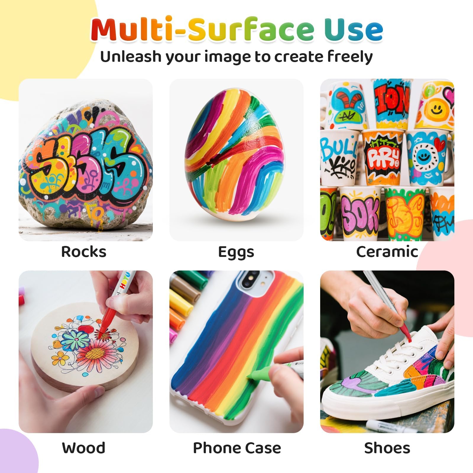 HOTU Pennarelli acrilici 36 colori per vetro, carta, tessuto, legno e libri da colorare - Pennarelli a grande capacità (6,6 g ciascuno) - Kit di forniture per arte e fai da te - Ottima idea regalo