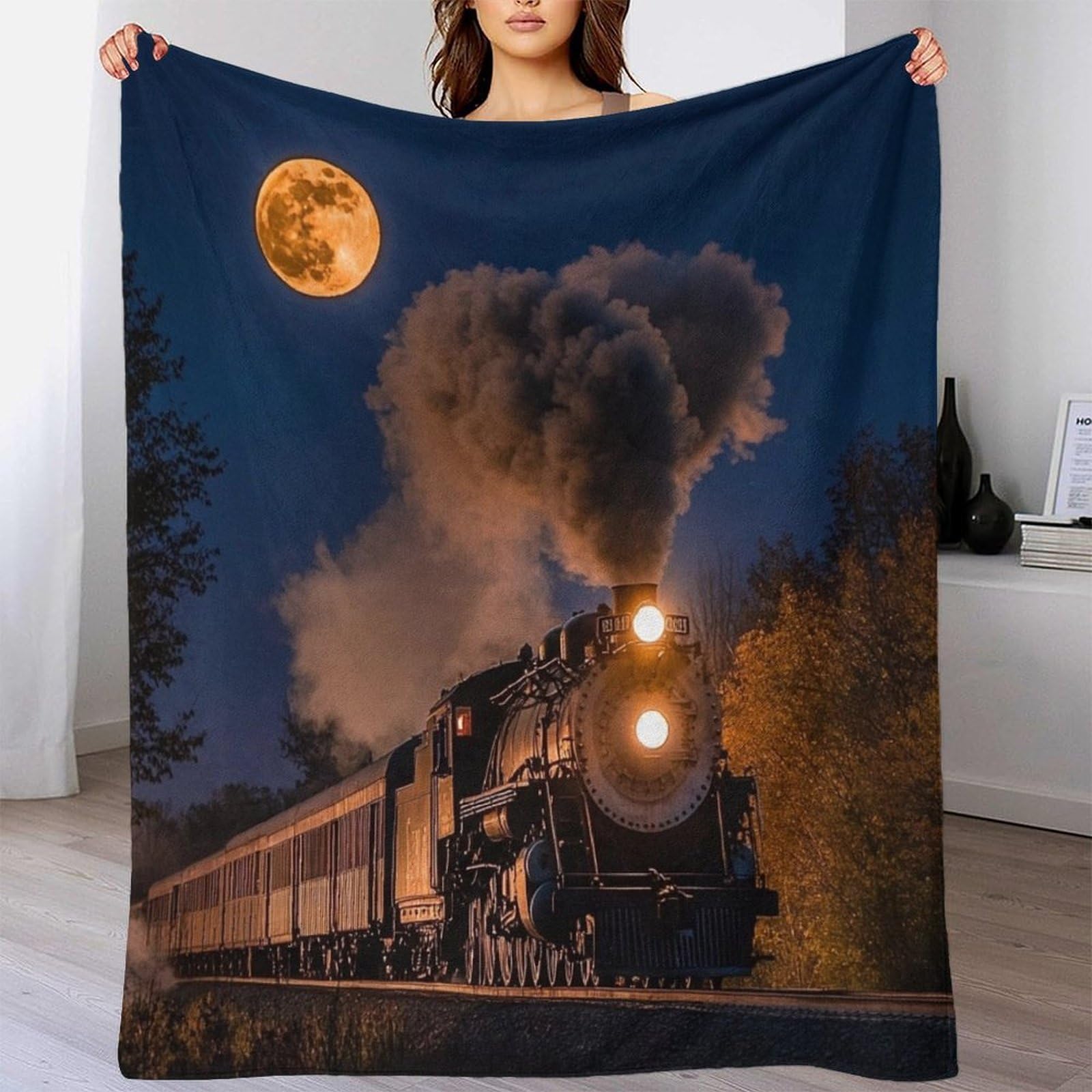 Dafufbw Steam Train-5 Fleece Steam Train Blanket Sofa Throw 50X60inch(127X152cm) - Fluffy Soft Warm Versatile Choochoo Blanket For Sofa/Couch/Bed Throw, Portable Fleece Travel Blanket