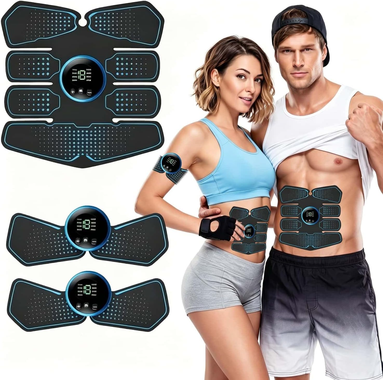 Stimulateur Musculaire EMS,EMS Ceinture Abdominale,Ceinture Abdominale Électrostimulation,8 Modes 19 Niveaux,Appareil de Musculation pour Abdomen/Bras/Jambes, Femme Homme