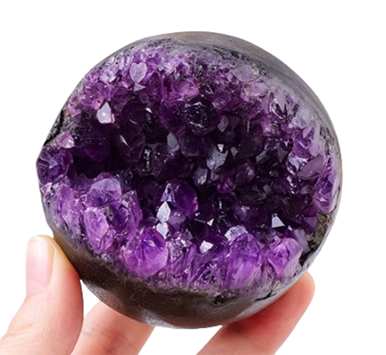 QWZTAEOZA Amethyst Druzy Geode Crystal Ball Gemstone Round Quartz Sphere Collection Gifts with Wooden Base,60~65mm