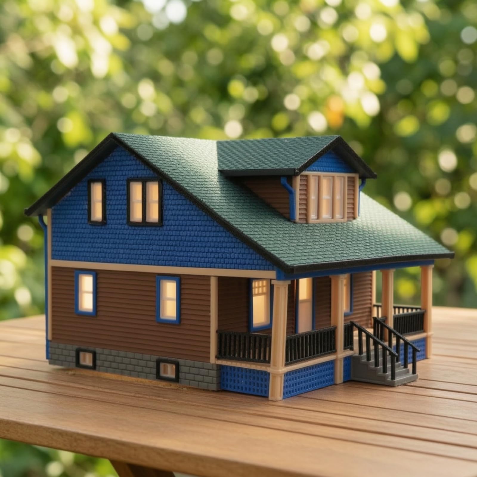 Miniatur Villa Modell Haus Gebäude Architekturmodell Sammelfigur mit Detail Dach Fassade aus PETG für Sammler Diorama Straßenlayout Regal Deko, Fertiges Modell Elf Villa Ohne Beleuchtung