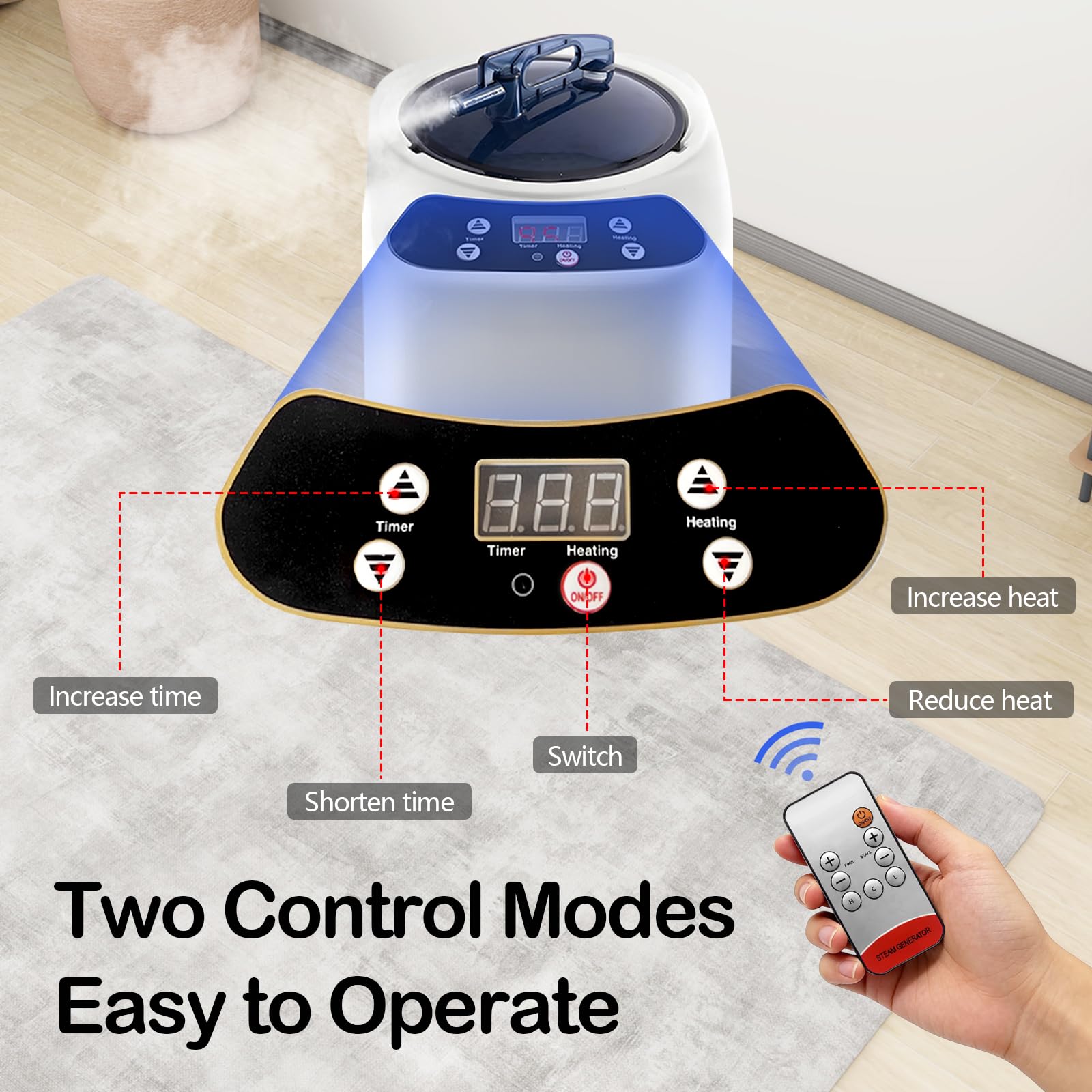 Vaporizador Portátil para Sauna, 1200W Generador de Vapor para Sauna con Mando a Distancia, 3L Generador de Vapor Hogar de Acero Inoxidable, Máquina de Fumigación para Ducha, Baño, Spa