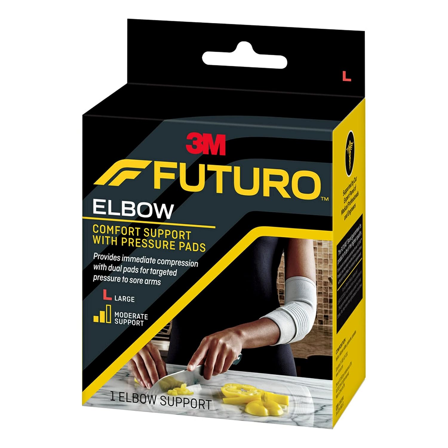 FUTURO Comfort Elbow with Pressure Pads, Easy-to-Use Comfort Straps for Personalized Adjustment, Large