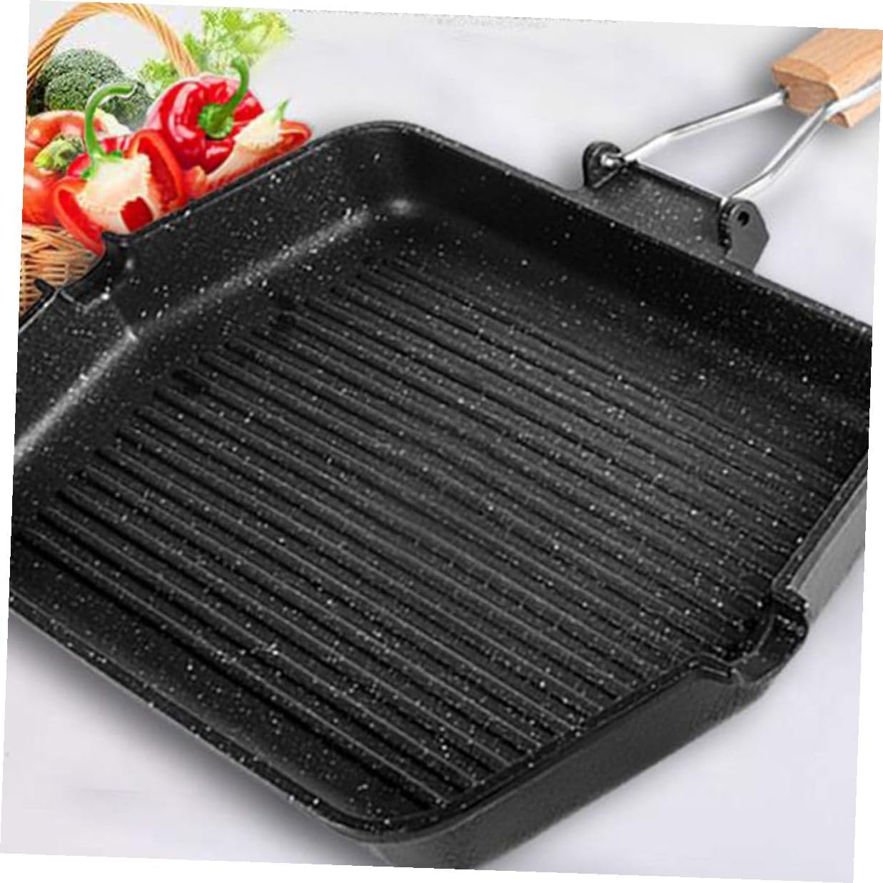 Smokeless Non-stick Steak Frying Pan Square Maifan Stone Grill Pan for Induction Cookers Household Barbecue and Fish Grilling