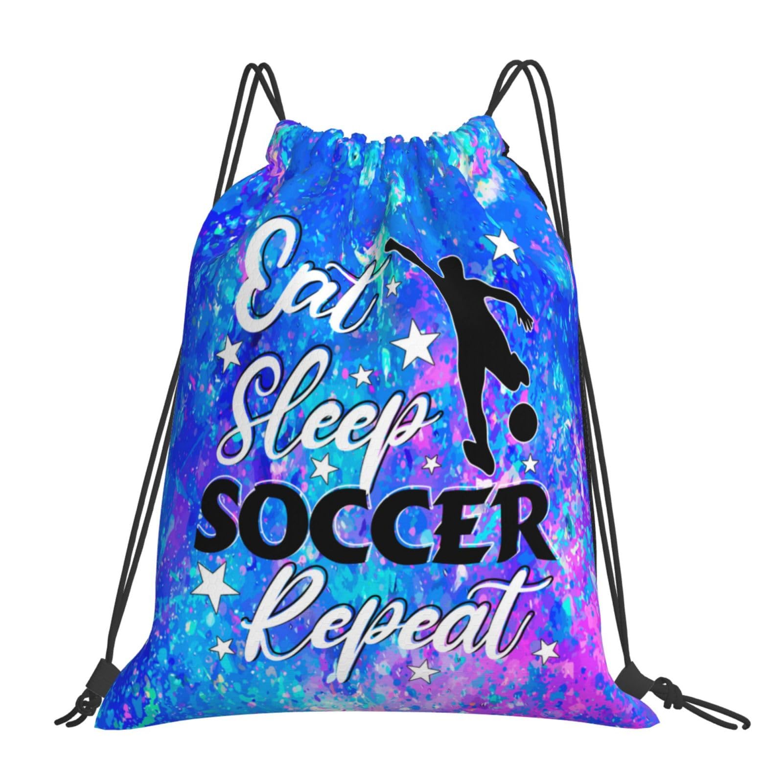 LRERNAJF Eat Sleep Soccer Repeat Drawstring Backpack Gym String Bag Drawstring Sackpack Sport For Womens Mens