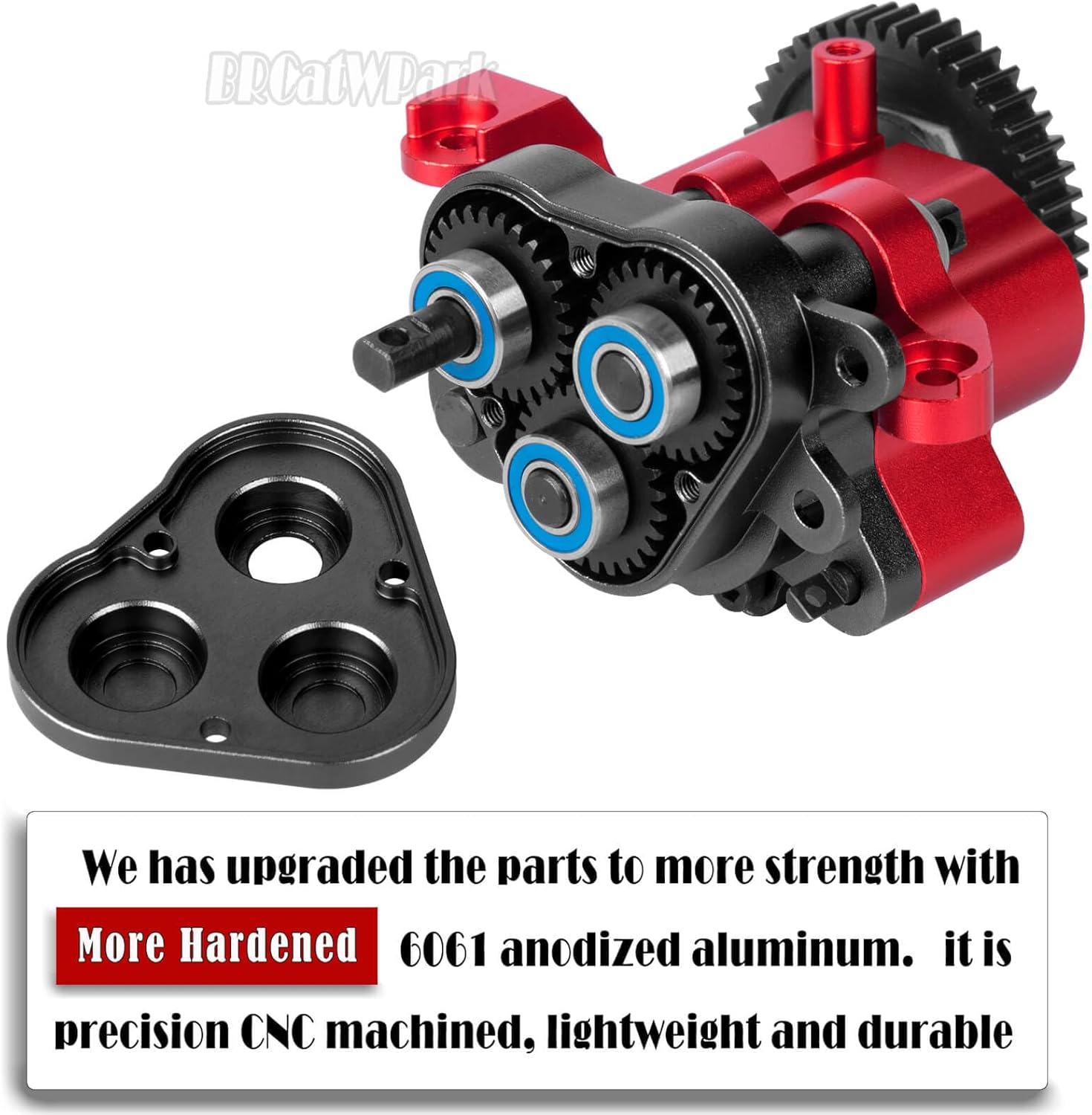 Aluminum Transmission Gearbox with Metal Internal Gears and Bearings Upgrades Part for 1/10 TRX4 TRX6 RC Crawler Car,2 Speed Transmission Gearbox,Black/Red