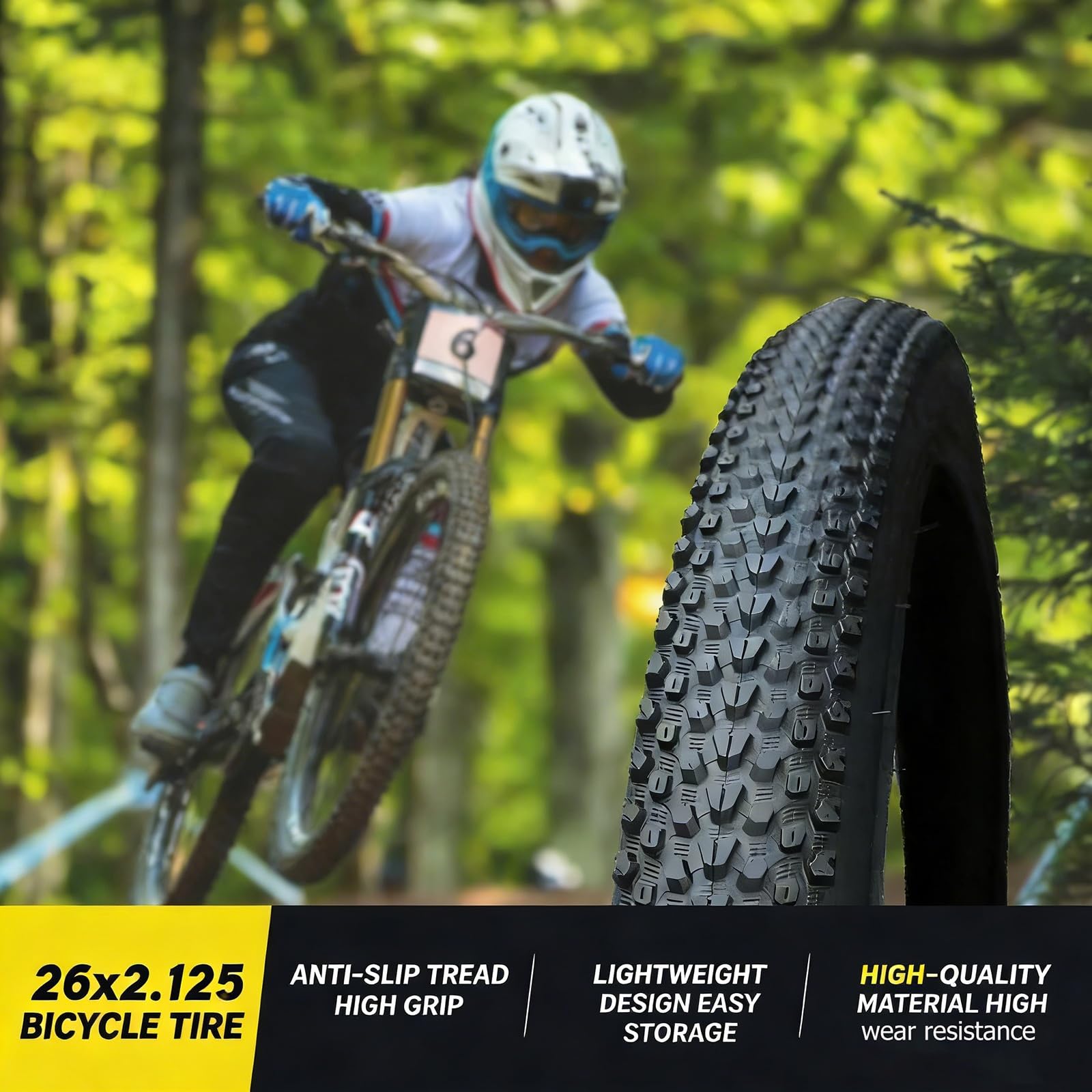 26x2.125 Opona Rowerowa Górskiej Przeciwprzebicia bez Wewn. | Wzmocniona Ścianka, Niska Oporność Toczenia, Wzór All-Terrain dla Miasta i Terenu(1 pc)