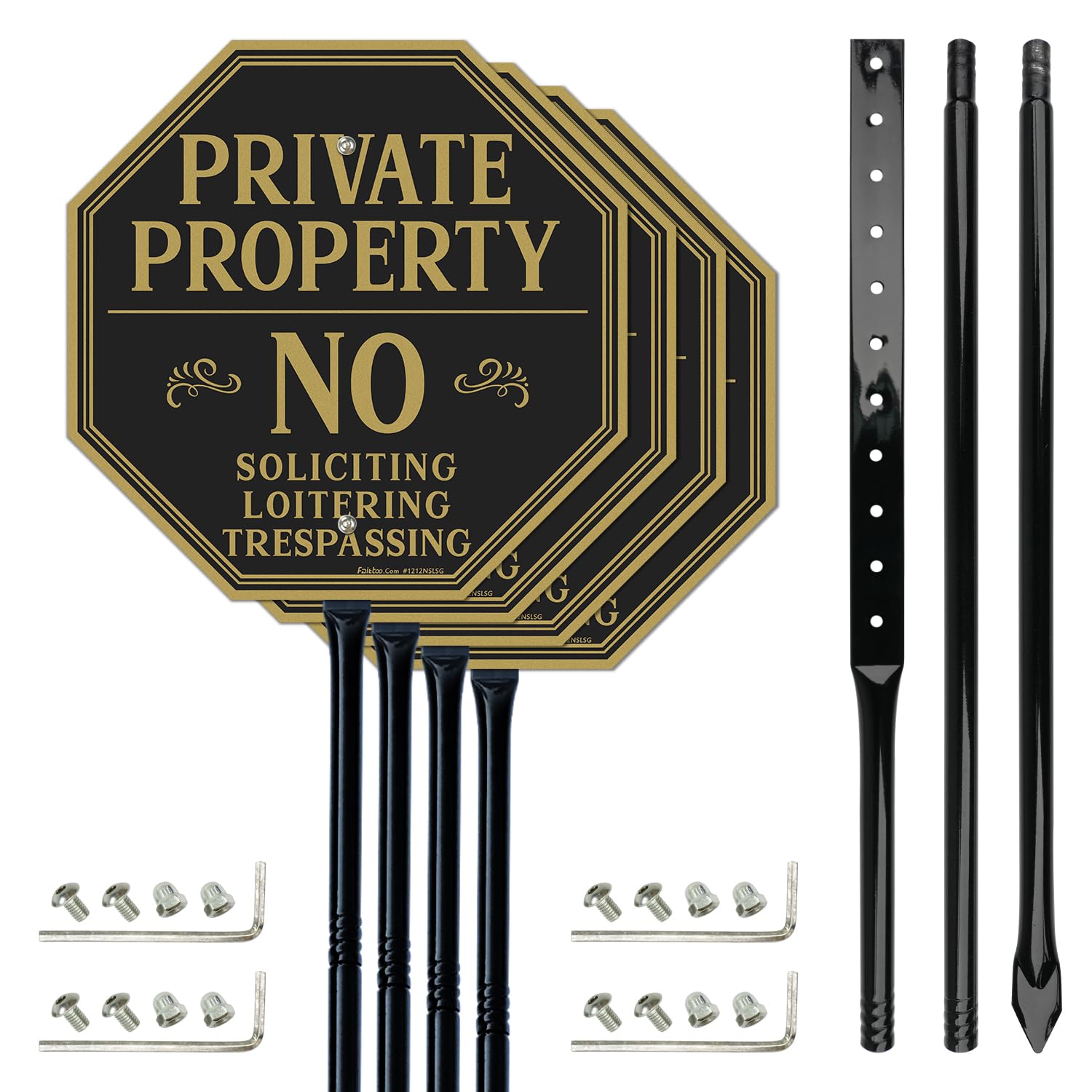 Faittoo Letrero grande de propiedad privada con estaca gruesa de metal de 137 cm, paquete de 4 unidades de 12 x 12 pulgadas, aluminio pesado libre de óxido, reflectante, resistente a la decoloración