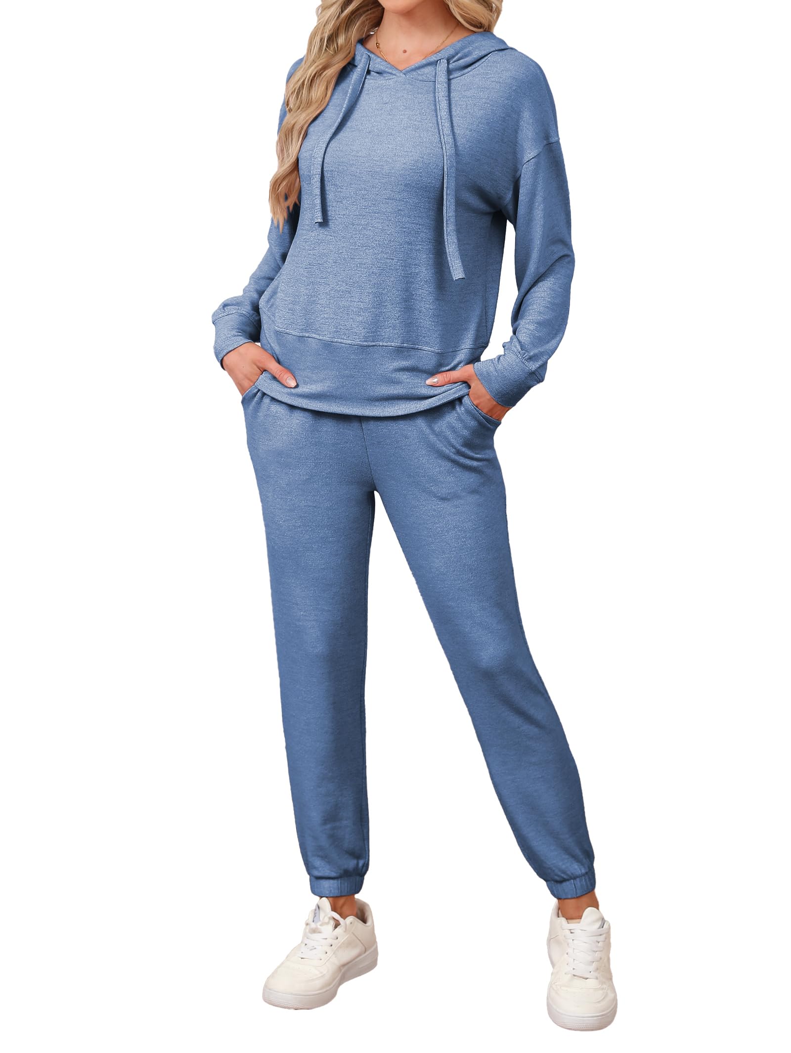 Famulily Tuta a maniche lunghe da donna, set completo, tinta unita, con cappuccio e pantaloni da jogging elastici con tasche, taglie S-XXL