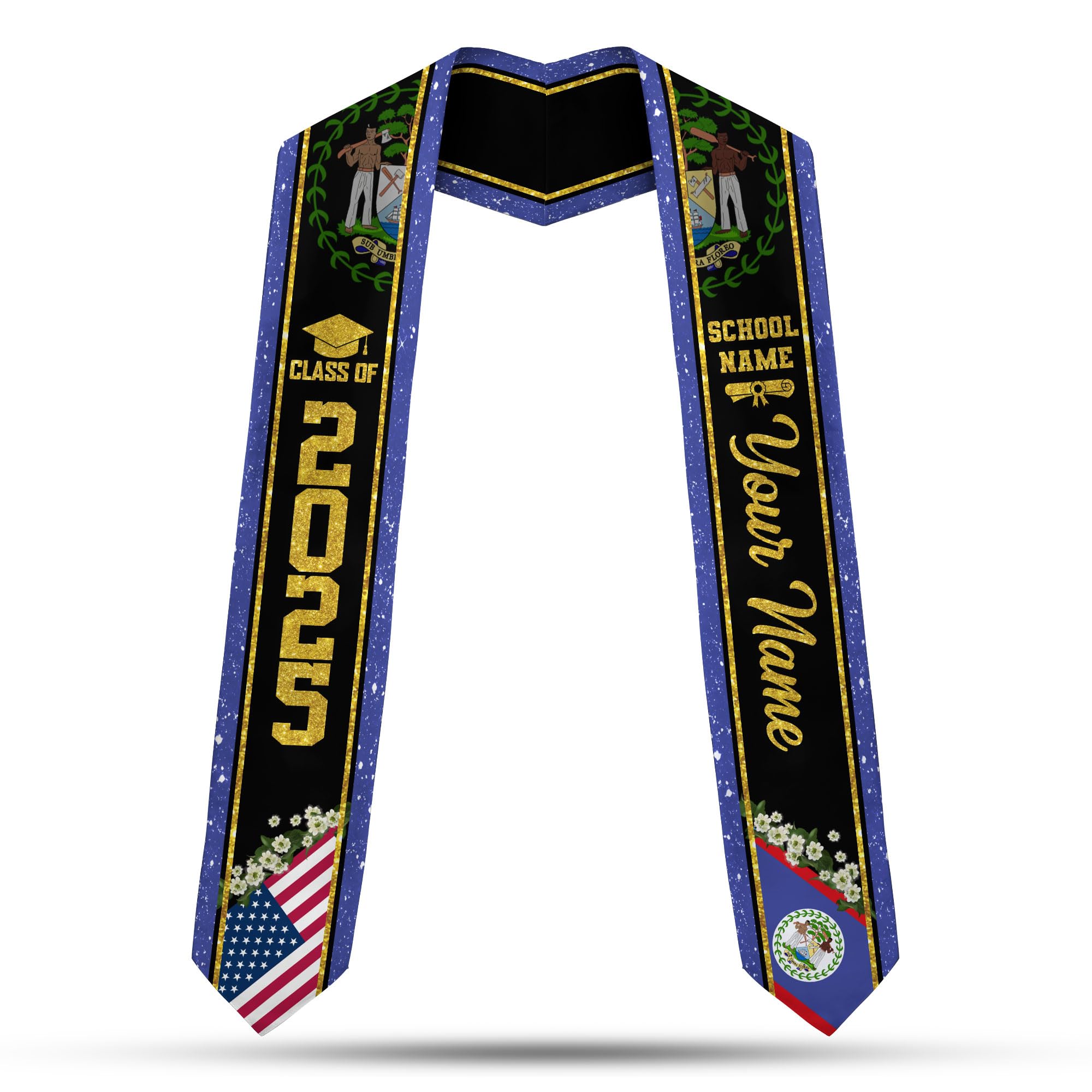 MonkeyVan Personalized Belize Graduation Stole, Belize Graduation Sash, Belizean Flag Graduation 2025 Stole, Class of 2025 Bl1
