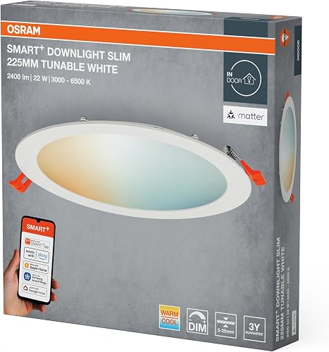 OSRAM Smart+ Matter Over WiFi Orbis Slim Downlight 225 mm, with Integrated Controller, TW and Dimmable, White Plastic, IP20 Protection for Indoor Use - 2