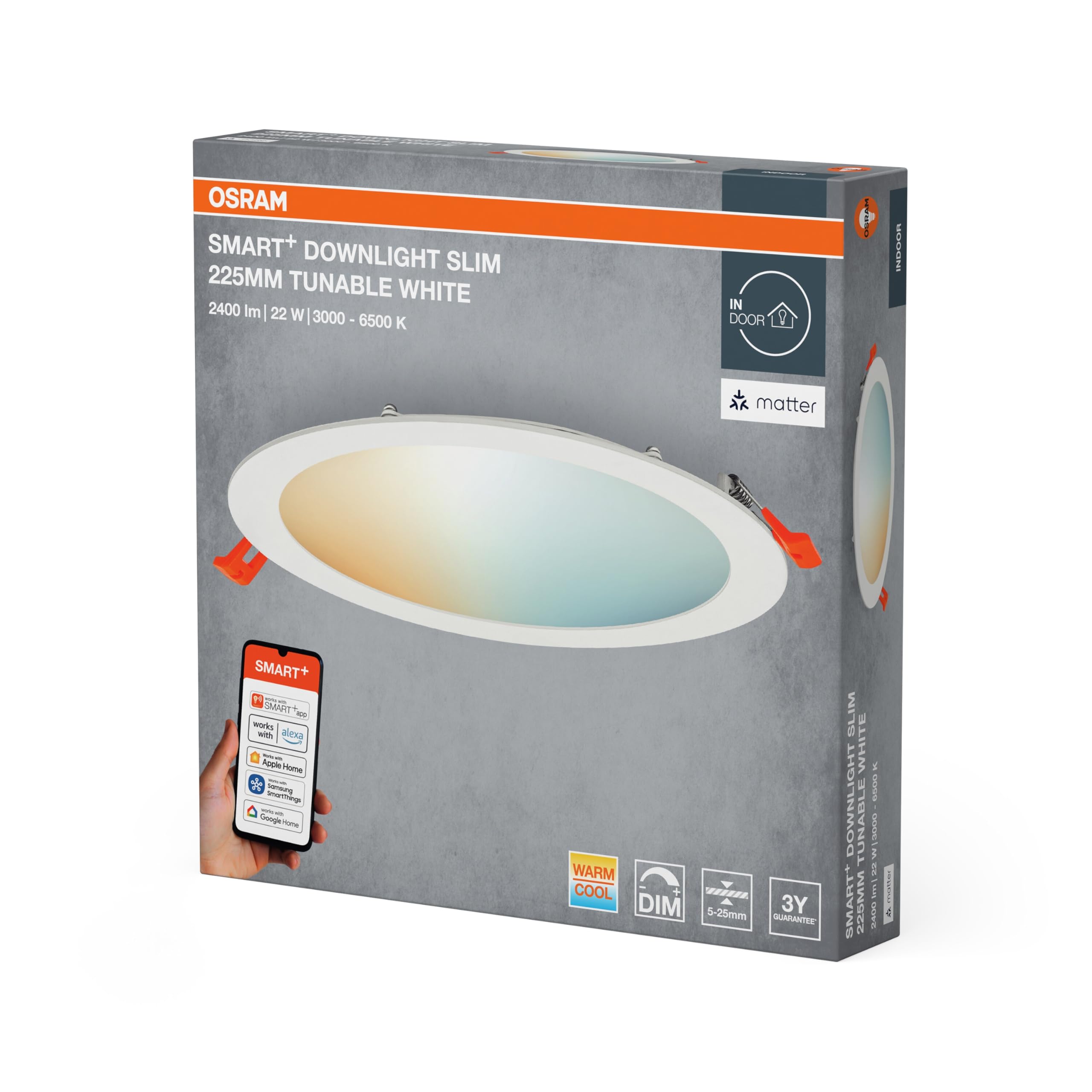 Downlight LED circular slim 20W - Corte 225mm - 5 años de garantía