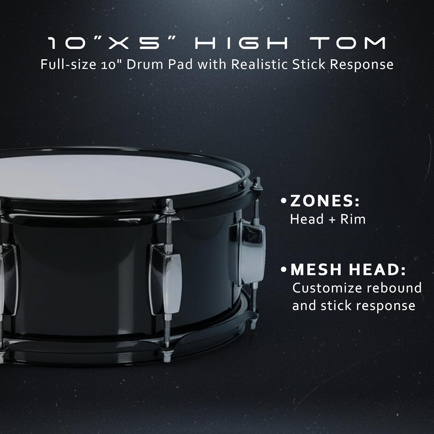Lemon T950 Electronic High Tom - 10"x5" Dual-Zone Mesh Head & Rim Trigger Pad, Acoustic-Style Wood Shell Drum, Adjustable Tension, Works with Most Electronic Drum Modules (TRS), Quiet Practice