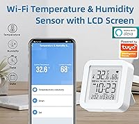 Vista 2 de Smart WiFi Temperature Humidity Monitor: TUYA Wireless Temperature Humidity Sensor with APP Notification Alerts, WiFi Thermometer Hygrometer for