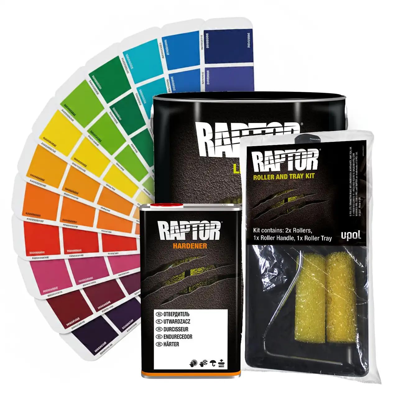 Generisch RAPTOR Lack Grau inkl. Härter & Roller-Kit - kratzfeste Beschichtung für Fahrzeuge - RAL 7006
