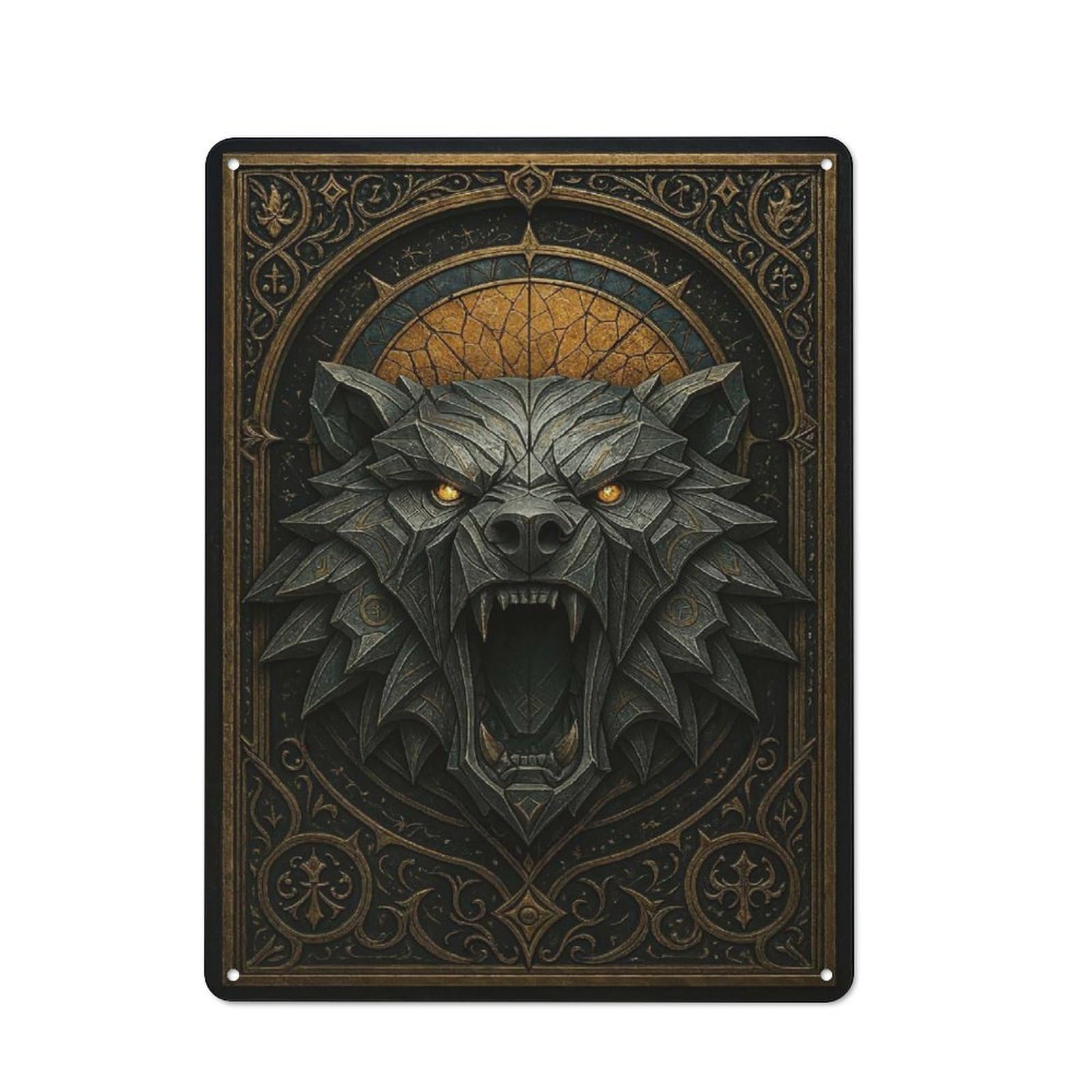 Junmoney Style-9 Tin Wall Plaque 40X30cm With Roaring Bear – Gothic Guardian Beast For Café Or Restaurant, New Home Wall Decor For Hospitality Interior Collectors
