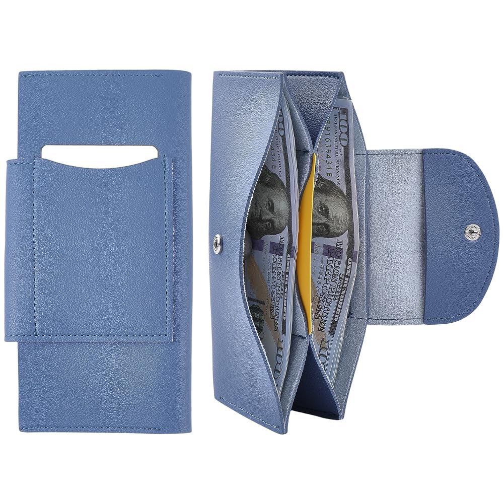 CALFOVERA PU Leather Cash Envelope Wallet Blue All in One Long Bifold 2 Tier Reusable Budget Money Envelopes Organizer Wallets Purse for Carrying Cash Stuffing Credit Card Business Cards Travel