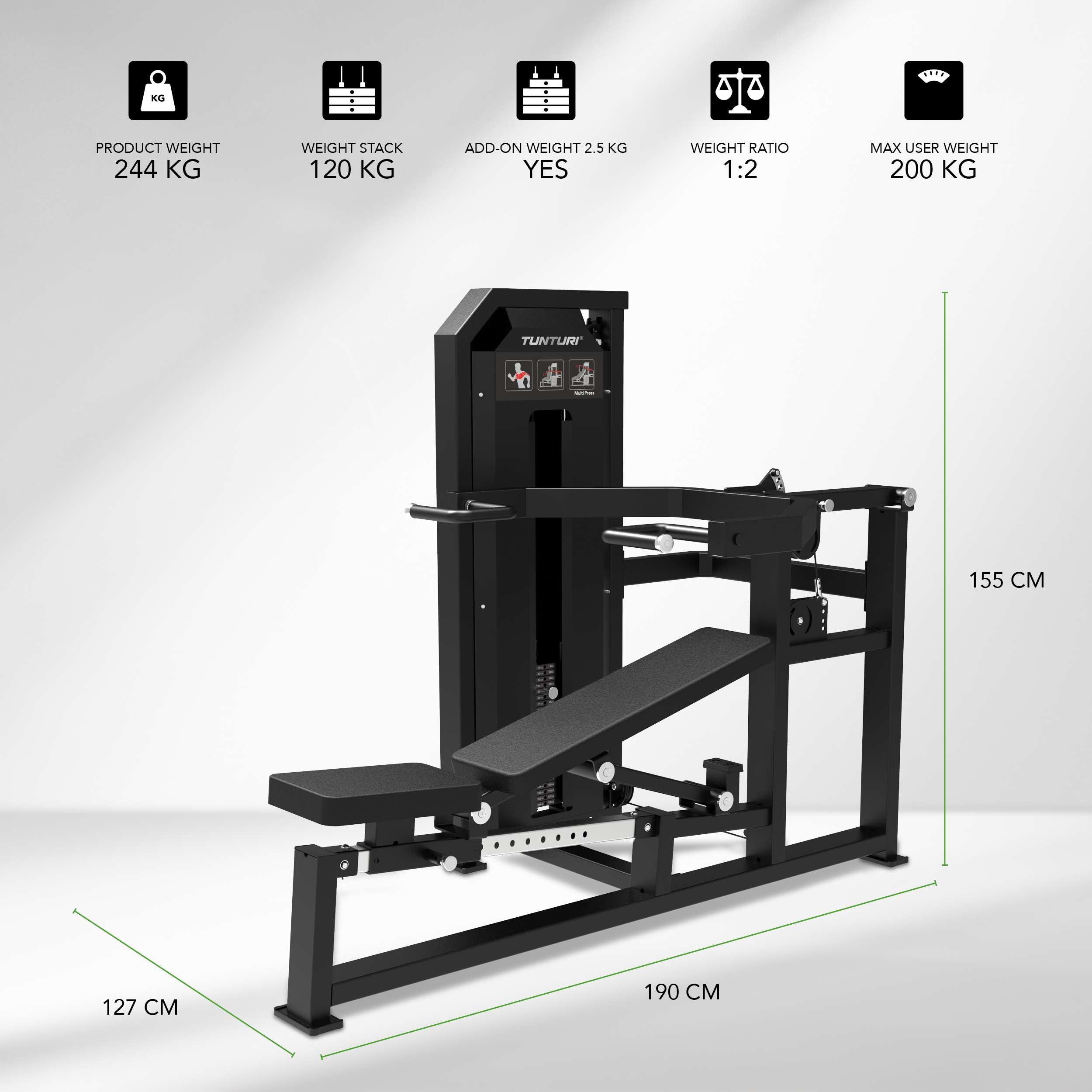 Tunturi Platinum Multi Press Kraftstation – Verstellbar – Ganzkörper-Training für den Oberkörper – V-Serie