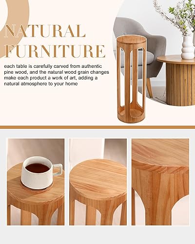 Miniatura 5 de Mesa auxiliar pequeña de 8 x 23 pulgadas, mesa auxiliar redonda de madera para café, escritorio de bebidas Burlywood, bohemio, círculo de madera,