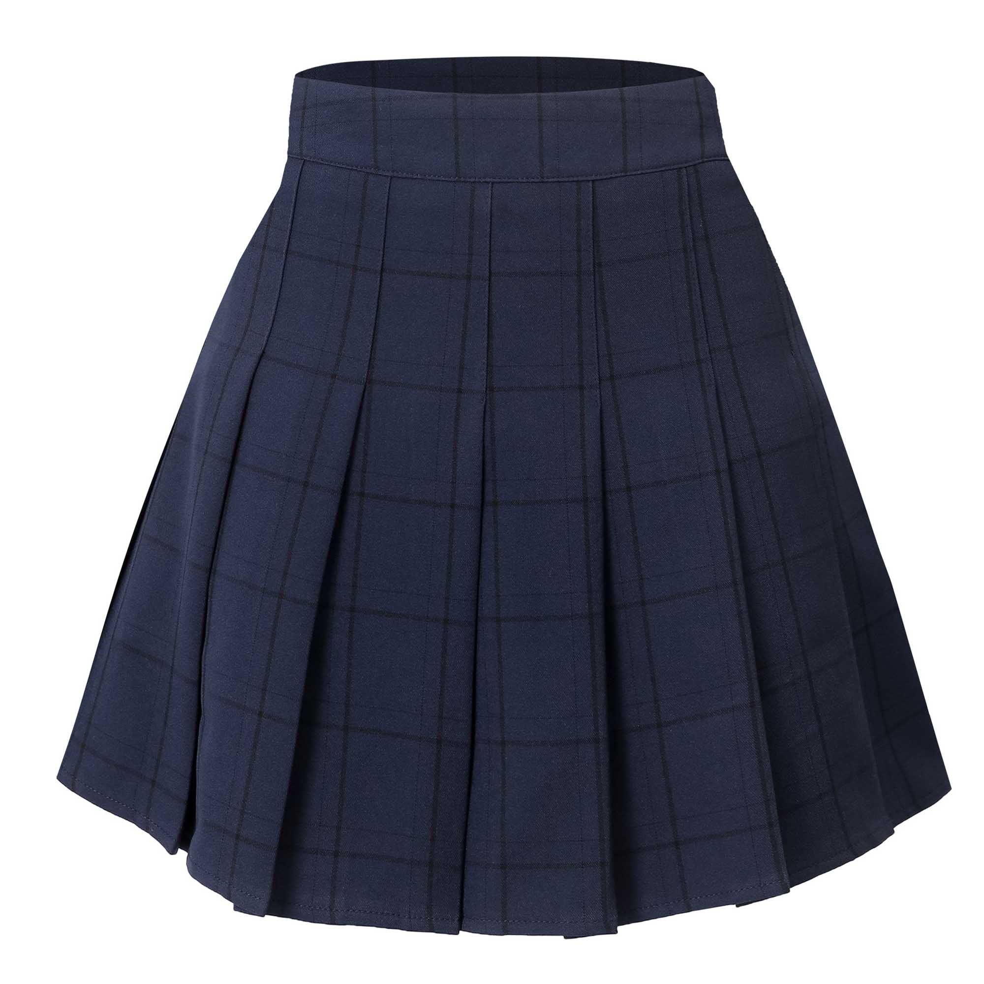 Hoerev Frauen Mädchen Kurze hohe Taille gefaltete Skater Tennis Schule Rock,Navy Stripes,38 / L
